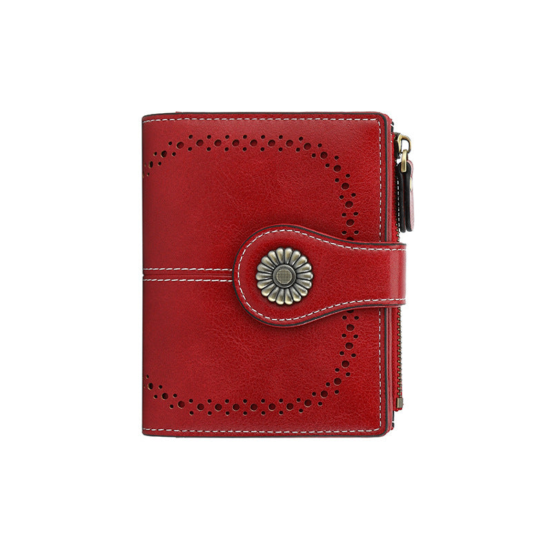Women's Short Retro Oil Wax Skin Ladies Wallet