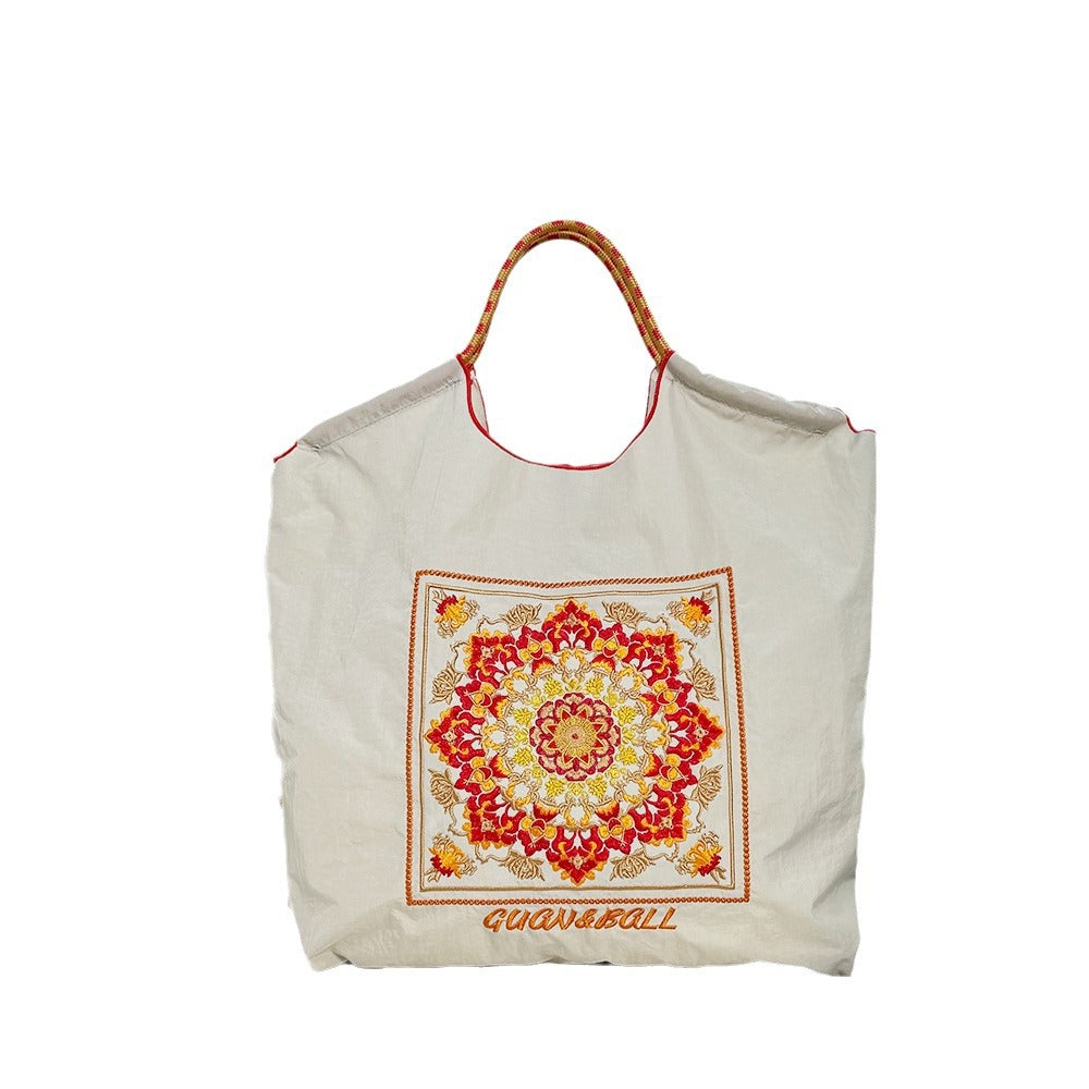 Environmental Protection Embroidery Shopping Nylon Cloth Women's Handbag