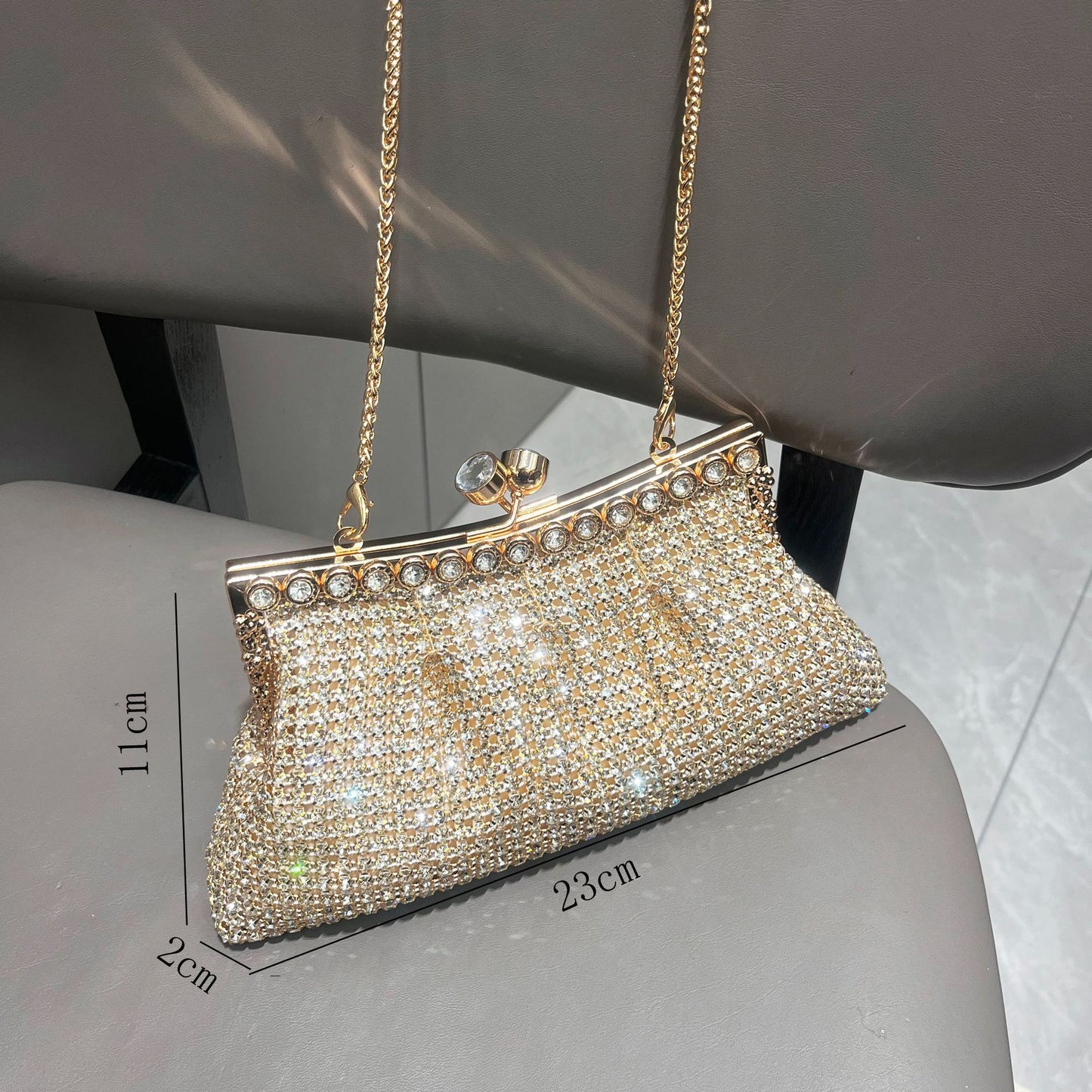 Women's Shiny Rhinestone Handmade Clutch Chain Clip Evening Bags