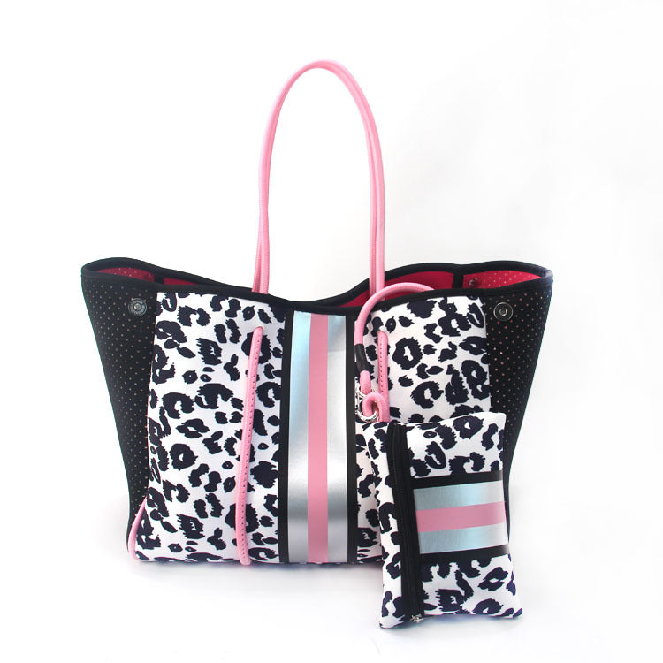 Leopard Print Printed Black Portable Beach Shoulder Bags