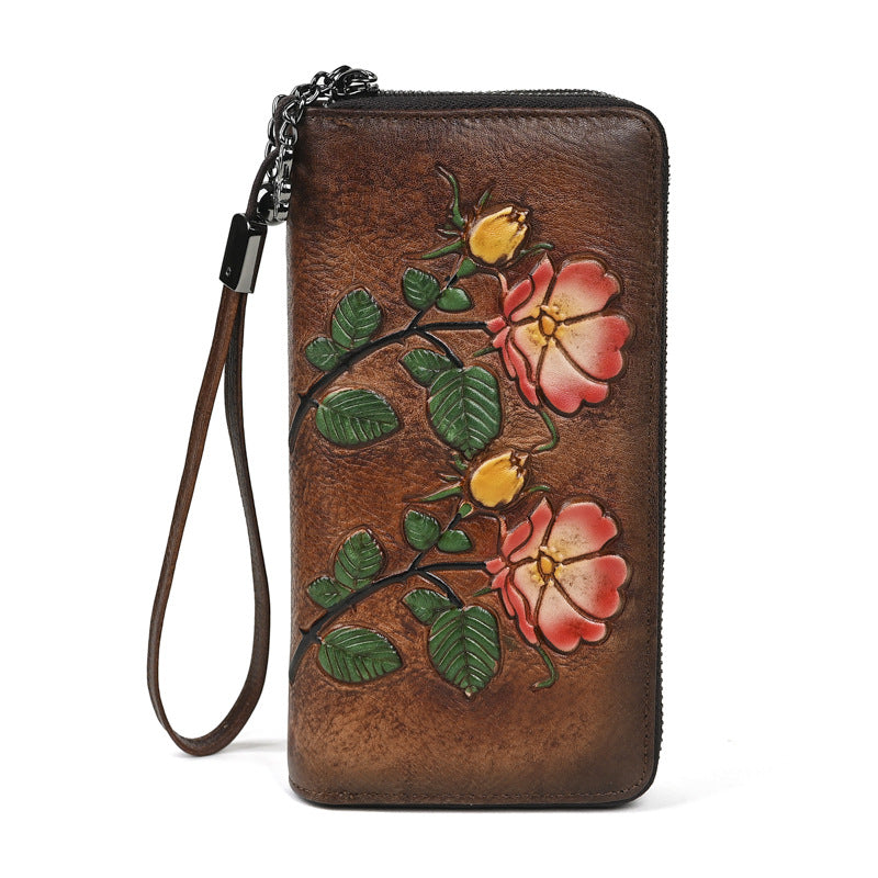 Women's Retro Zipper Long Genuine Leather Clutch Multiple Ladies Wallet