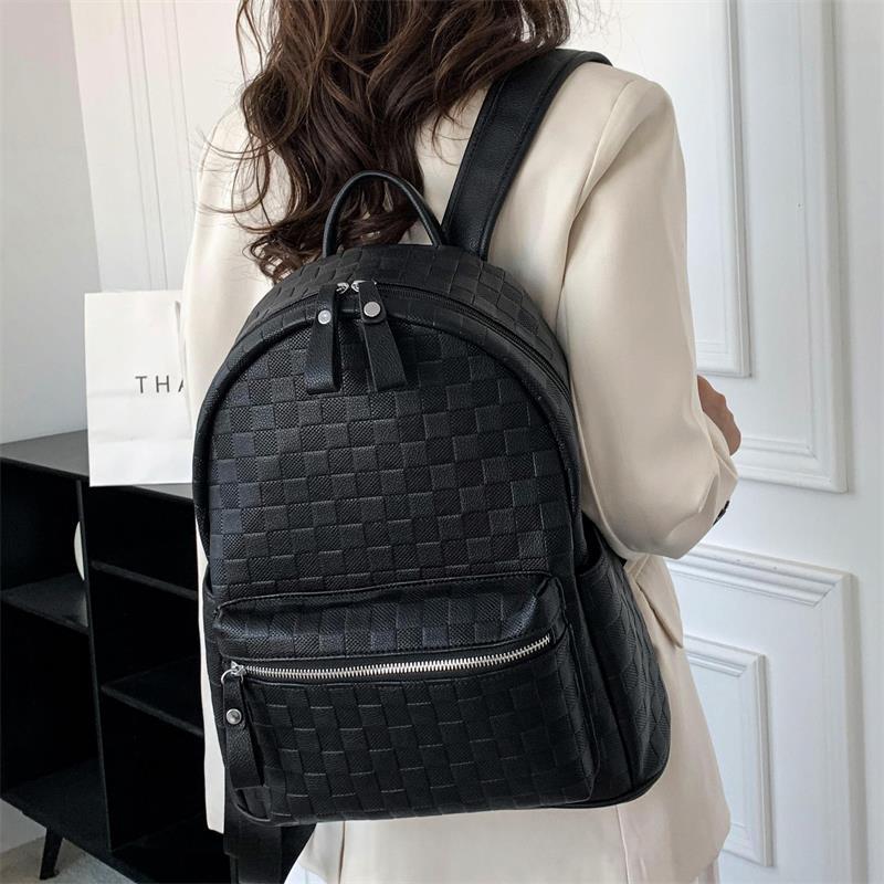 Women's Fashion Large Capacity Embossing Plaid Soft Backpacks
