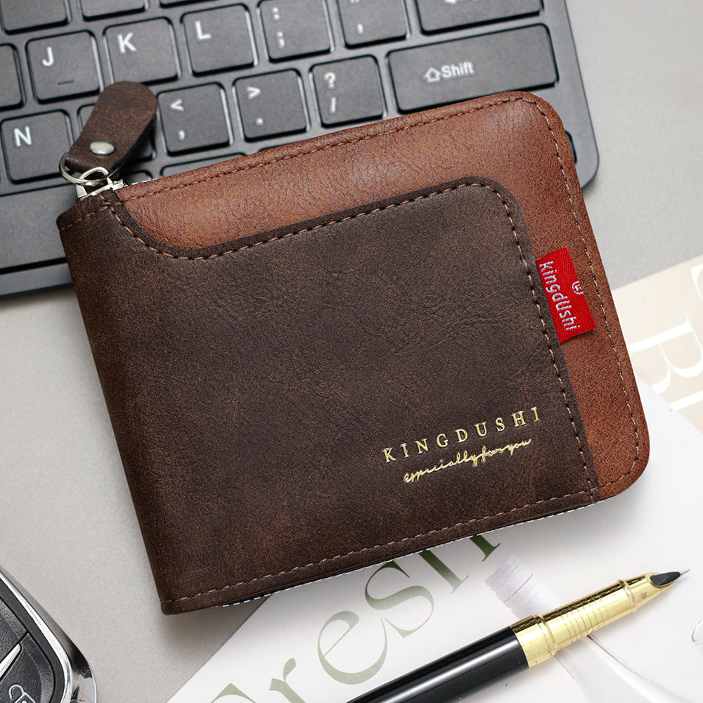 Men's Contrast Short Multiple Slots Chain Hinge Men's Wallet