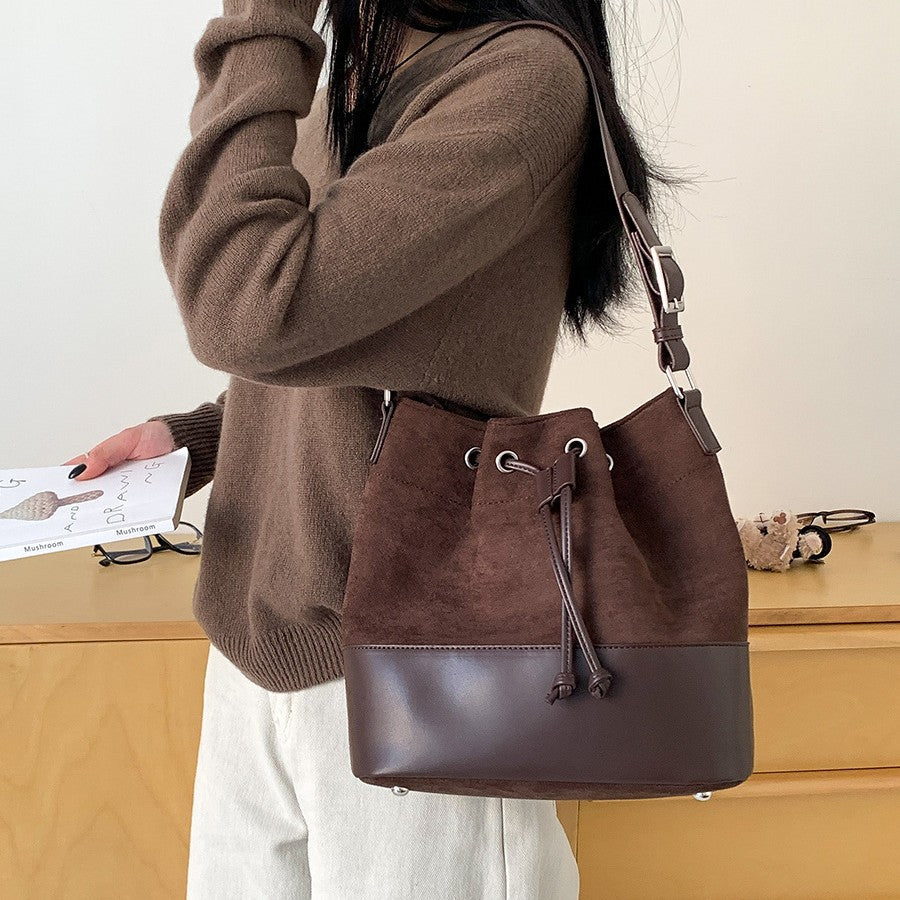 Women's Style Design Suede Leather Patchwork Portable Retro Shoulder Bags