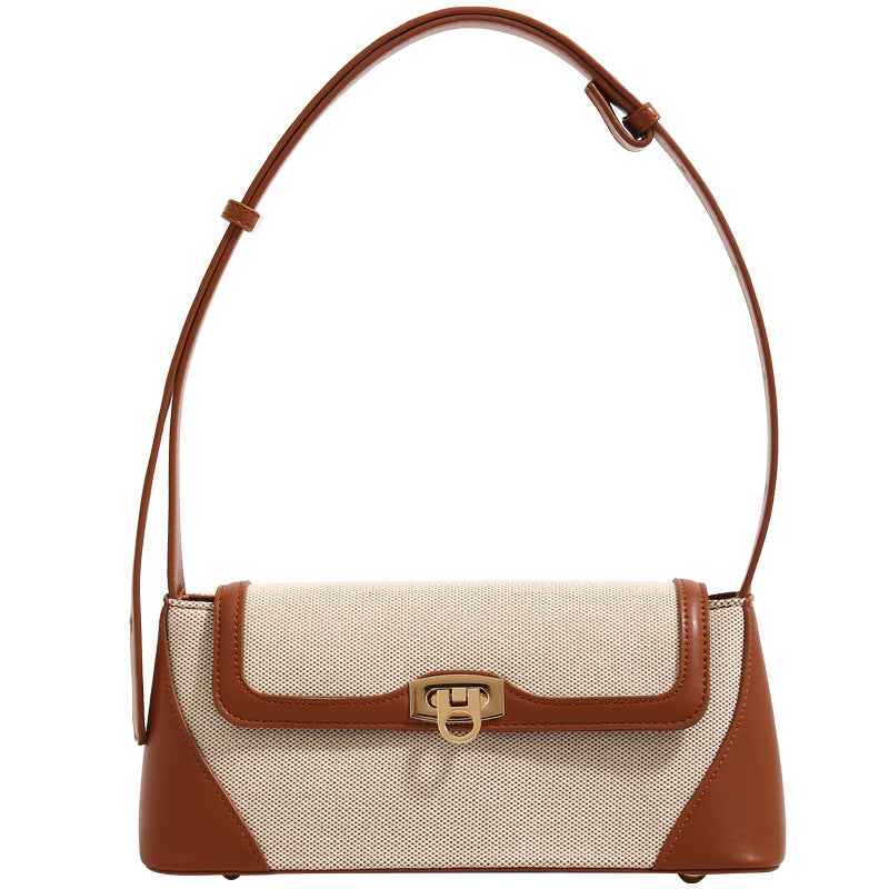Women's French Style Summer Contrast Color Underarm Retro Hand Carrying Baguette Bags