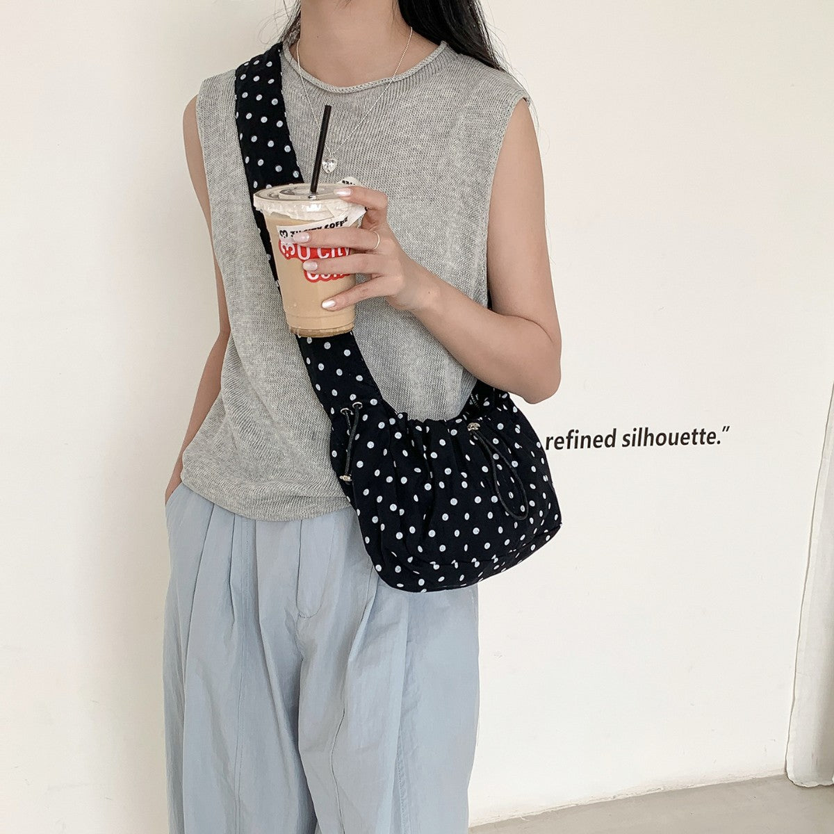 Women's Korean Style Polka Dot Fresh Drawstring Small Square Bags