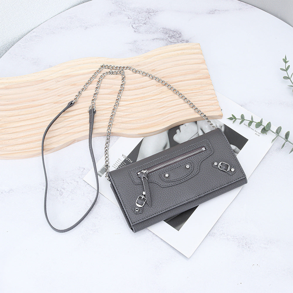 Women's Leather Motorcycle Rivet Chain Light Luxury Fashion Clutch Women's Messenger Bag