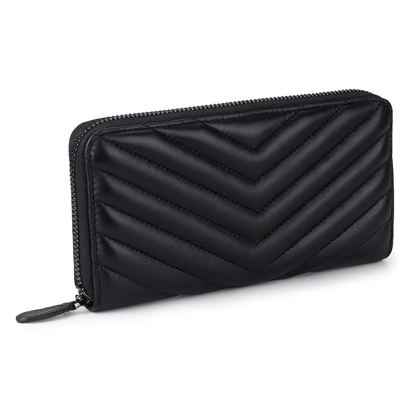 Women's Sheepskin Korean Rhombus Long Clutch Mobile Ladies Wallets