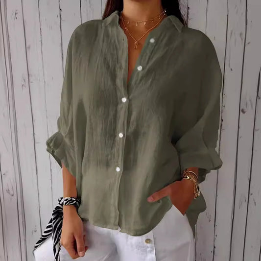 Spring Cotton Linen Back Design Shirt Blouses