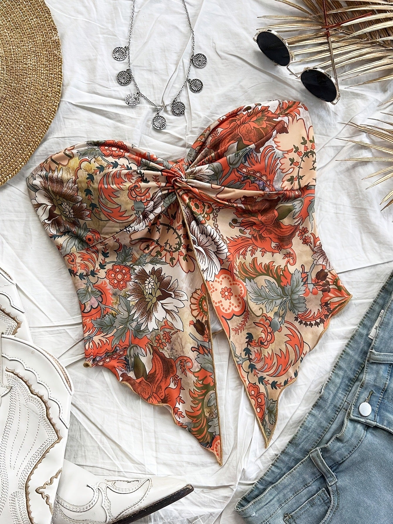 Asymmetric Hem Vacation Style Wrapped Chest Tops