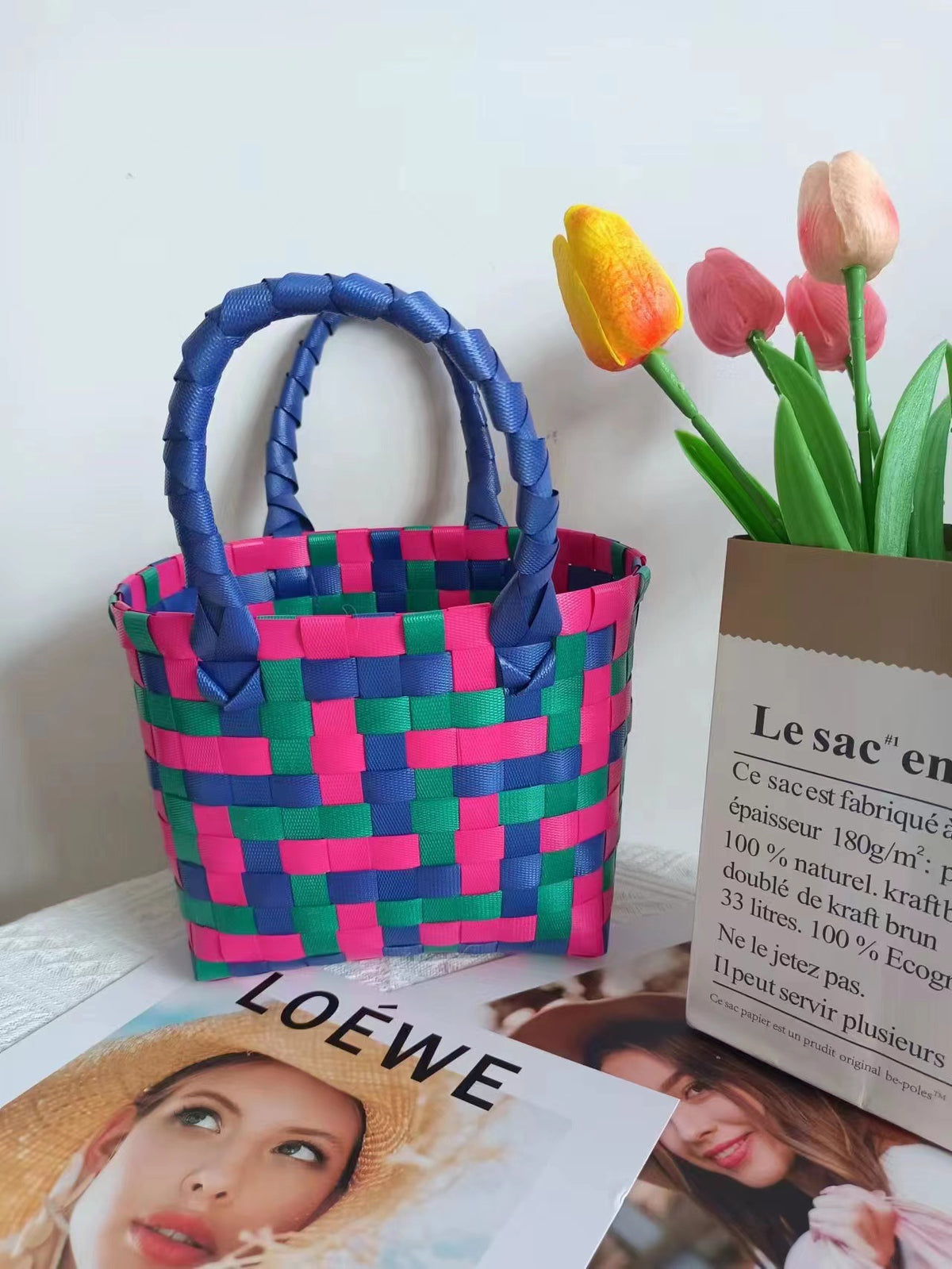 Basket Niche Color Plaid Hand Gift Small Square Bags