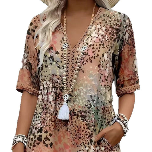 Cool Fashion Printed Lace Sleeve Dress Dresses