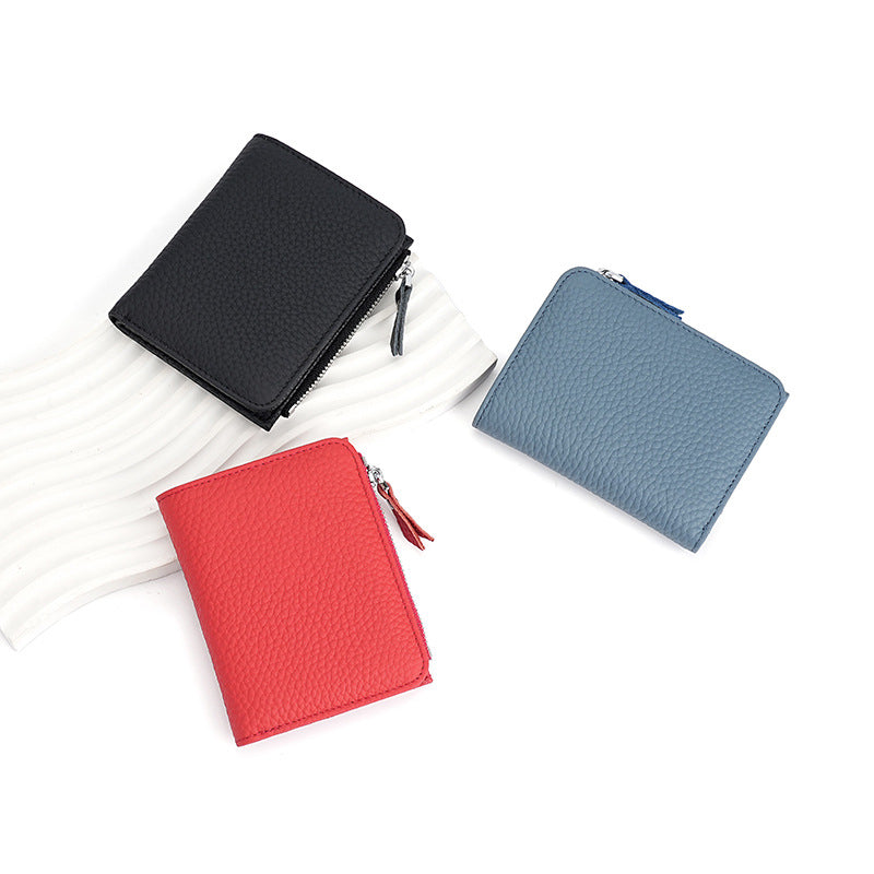 Women's First Layer Cowhide Multiple Slots Scanning Short Purses