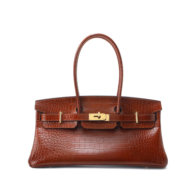 Crocodile Pattern Platinum Genuine Leather Portable Bags