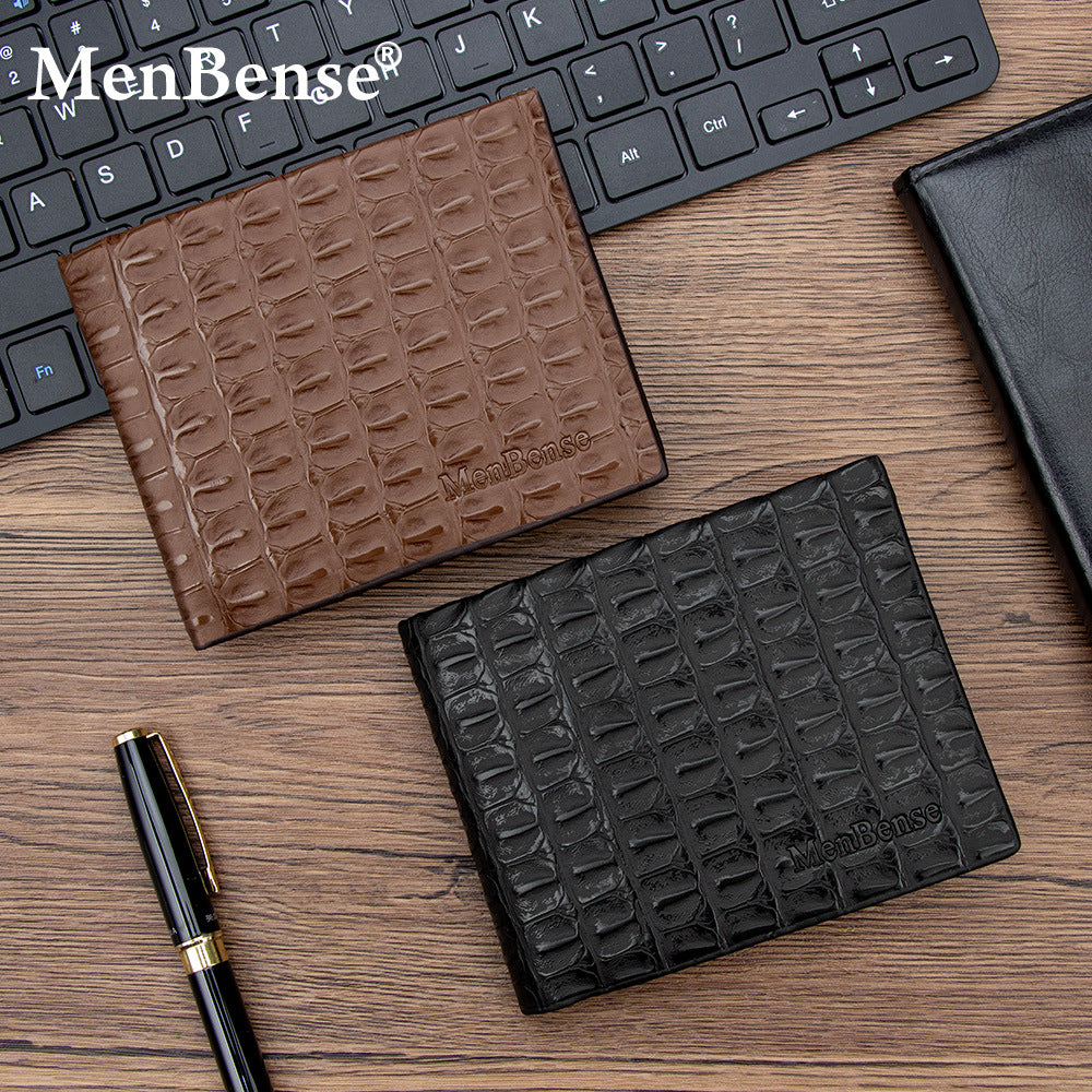 Men's Trendy Crocodile Pattern Short Large Capacity Multiple Slots Dark Line Bags