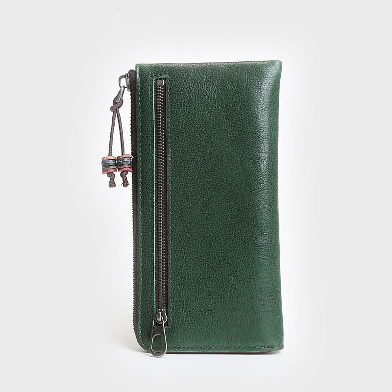 Women's & Men's Handmade Retro Long Genuine Leather Cowhide Clutch Bags