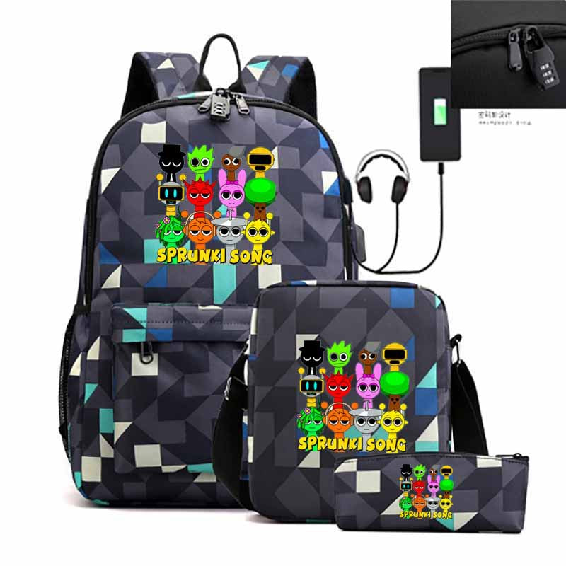 Rhythm Box Cartoon Rechargeable Pencil Three-piece Bags
