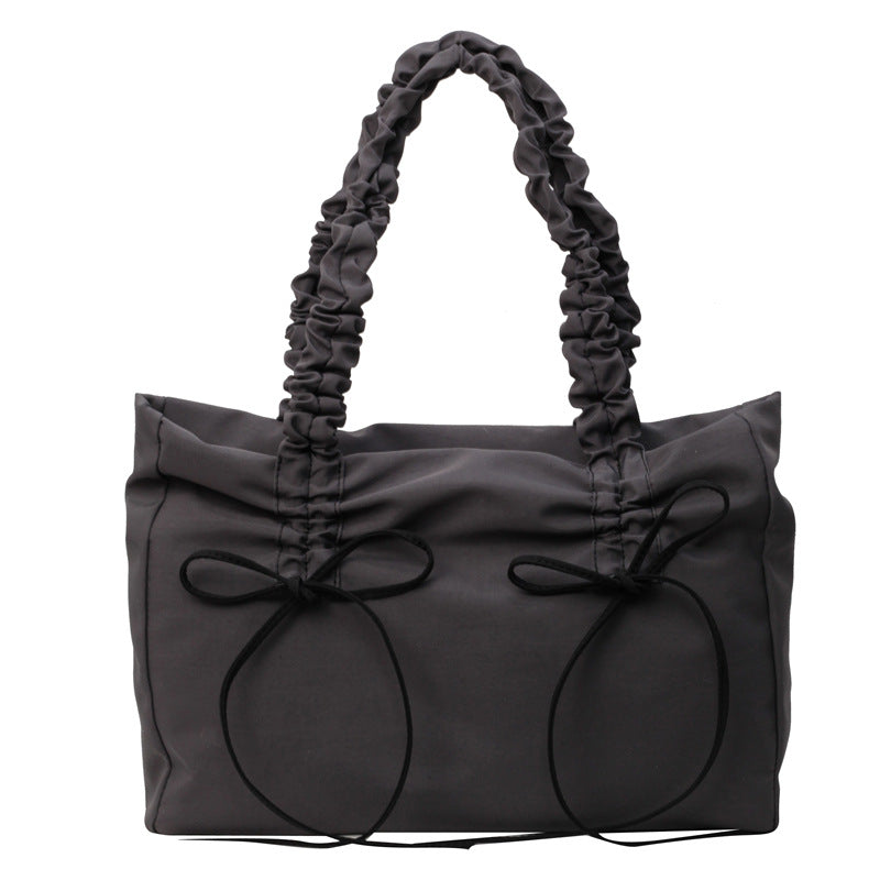 Women's Large Capacity Cloth Summer Bow Texture Pleated Strap Women's Shoulder Bag