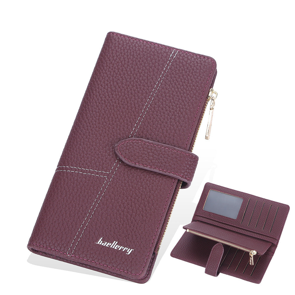 Women's Long Korean Style Multiple Slots Zipper Lychee Ladies Wallet