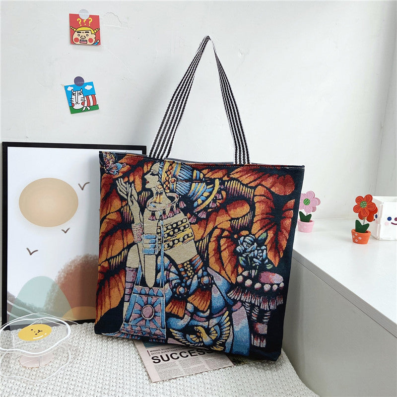 Women's Painted Retro National Fashion Underarm Canvas Bags