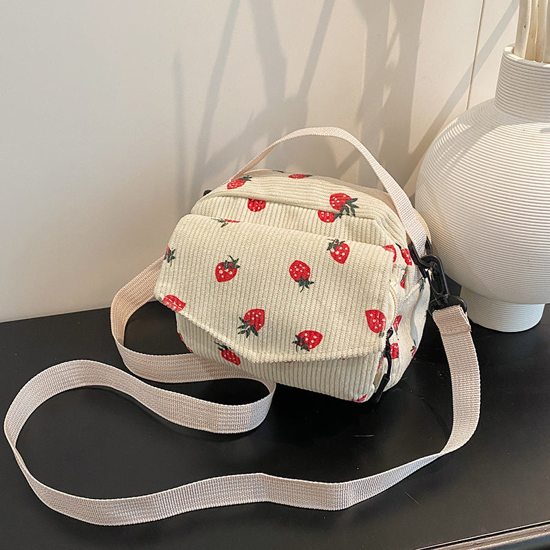Cute Mori Corduroy Cartoon Canvas Niche Women's Shoulder Bag