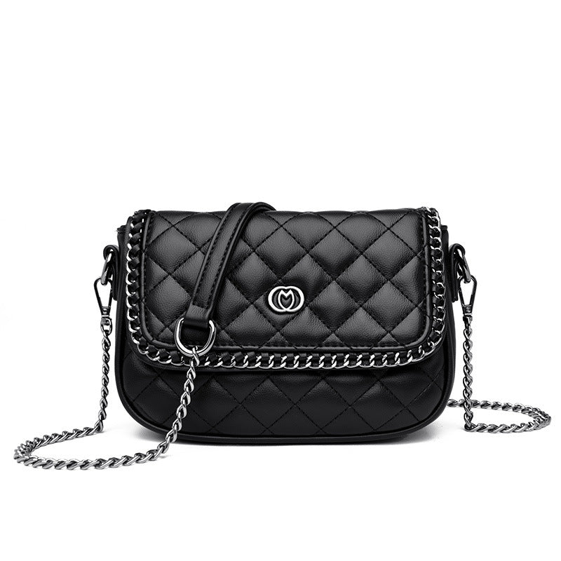 Spring Rhombus Embroidery Chain Soft Leather Shoulder Bags