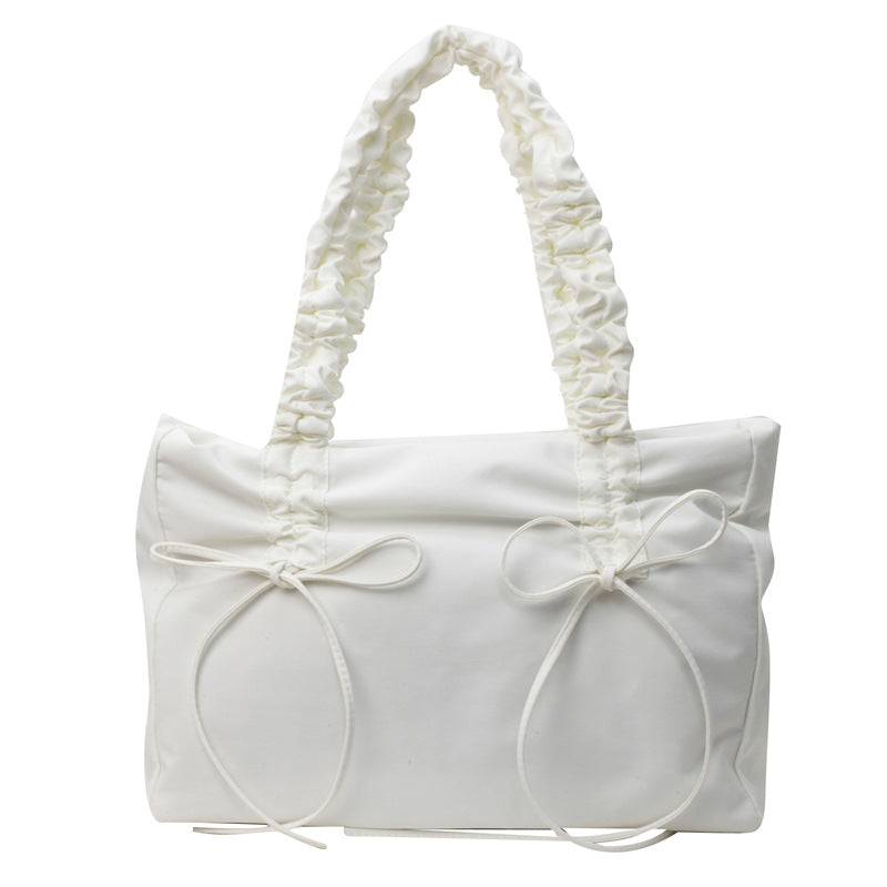 Women's Large Capacity Cloth Summer Bow Texture Pleated Strap Women's Shoulder Bag