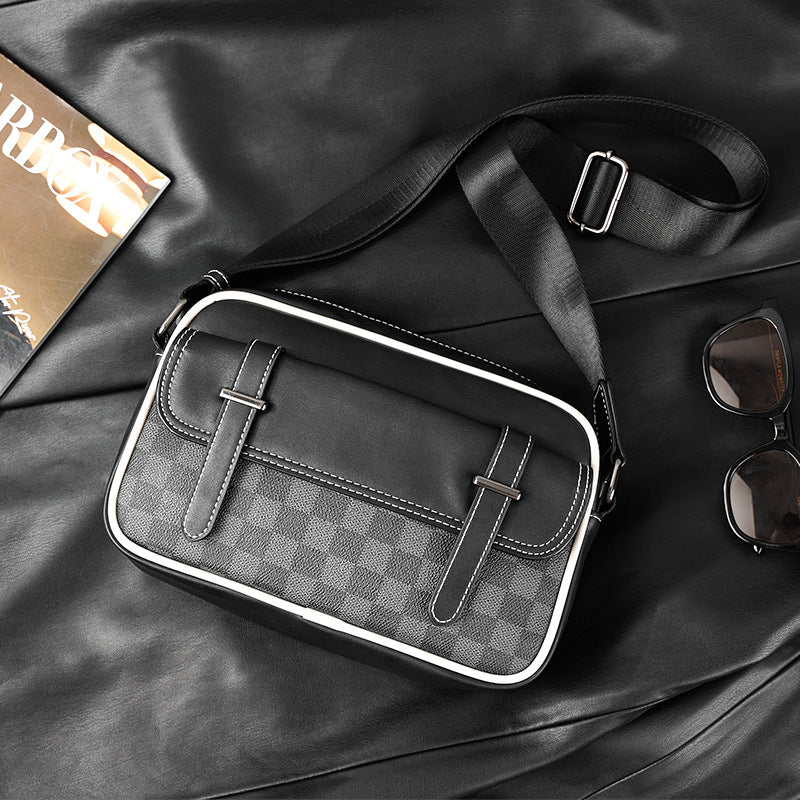 Men's High Quality Plaid Tide Leather Fashionable Men's Shoulder Bags