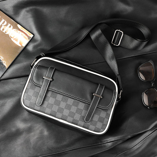 Men's High Quality Plaid Tide Leather Fashionable Men's Shoulder Bags