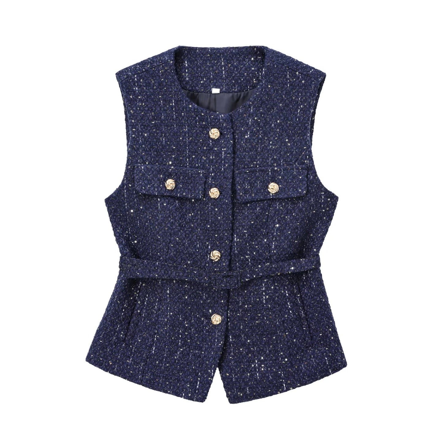 Women's With Belt Sequin Decorative Texture Tops