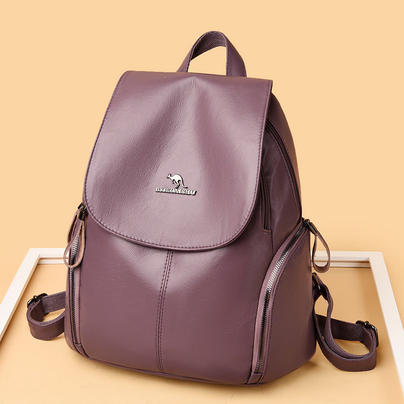 Women's Fashion Large Capacity Soft Leather Simple Backpacks
