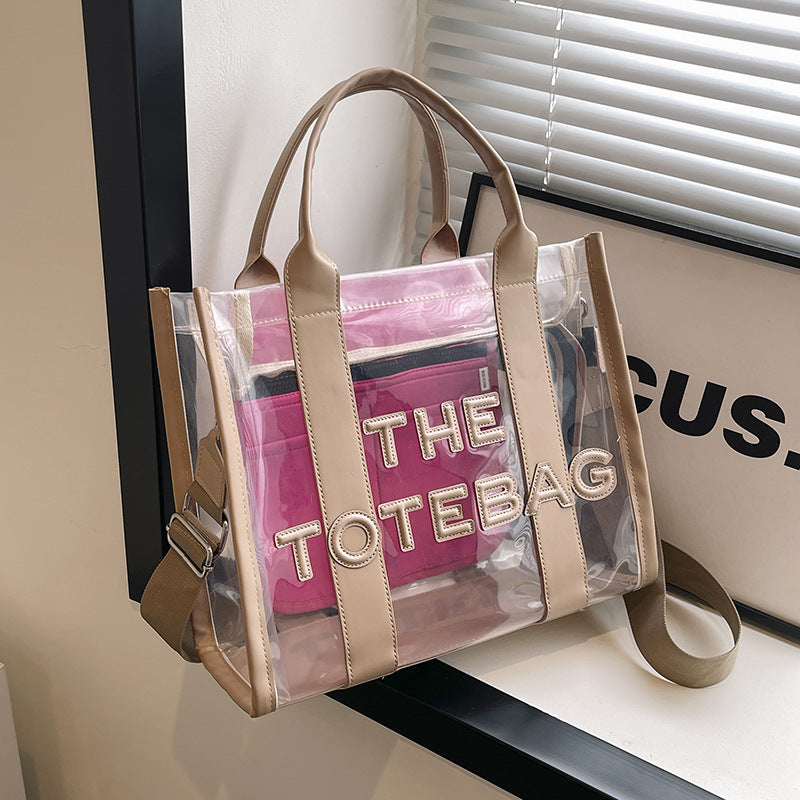 Women's Fashion Transparent Letter Beach Large Capacity Bags