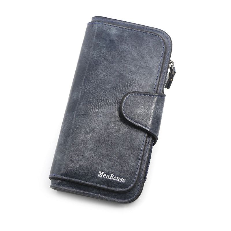 Women's Retro Oil Wax Skin Long Clutch Purses