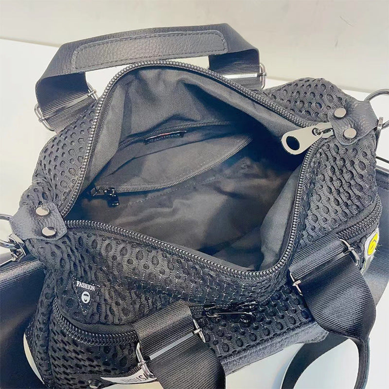 Women's Korean Mesh With Cowhide Fashionable Large Handbags