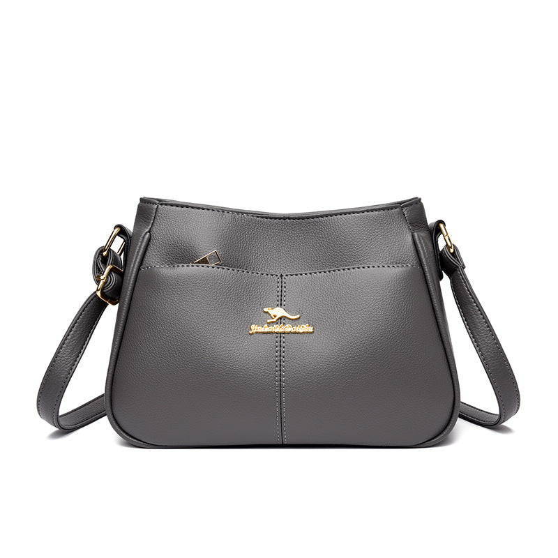 Women's Live Soft Leather Mother Simple Solid Color Large Women's Messenger Bag