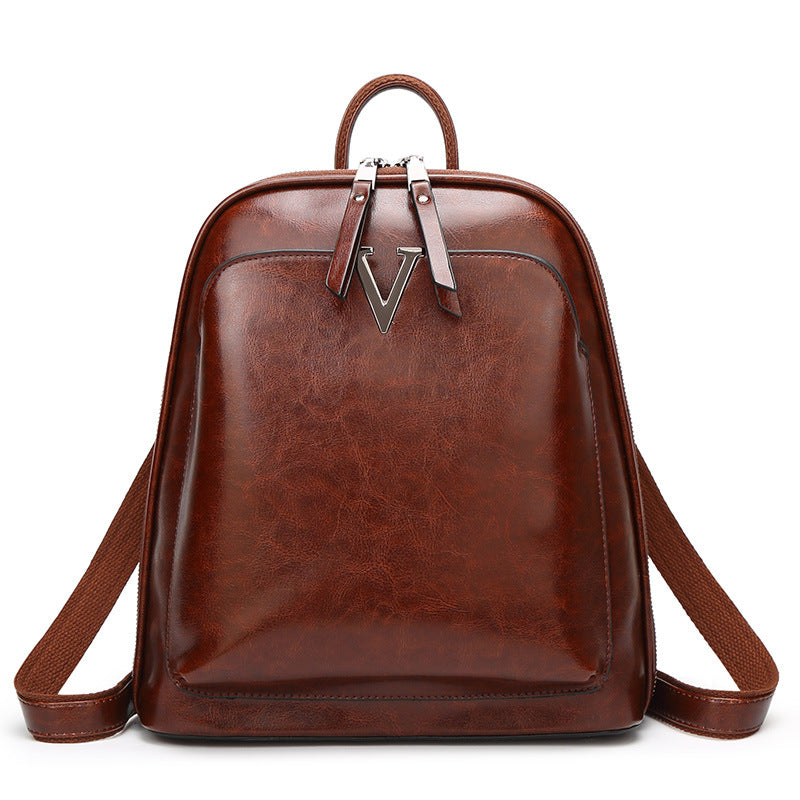 Women's Leather Fashion Oil Wax Cowhide Vintage Backpacks