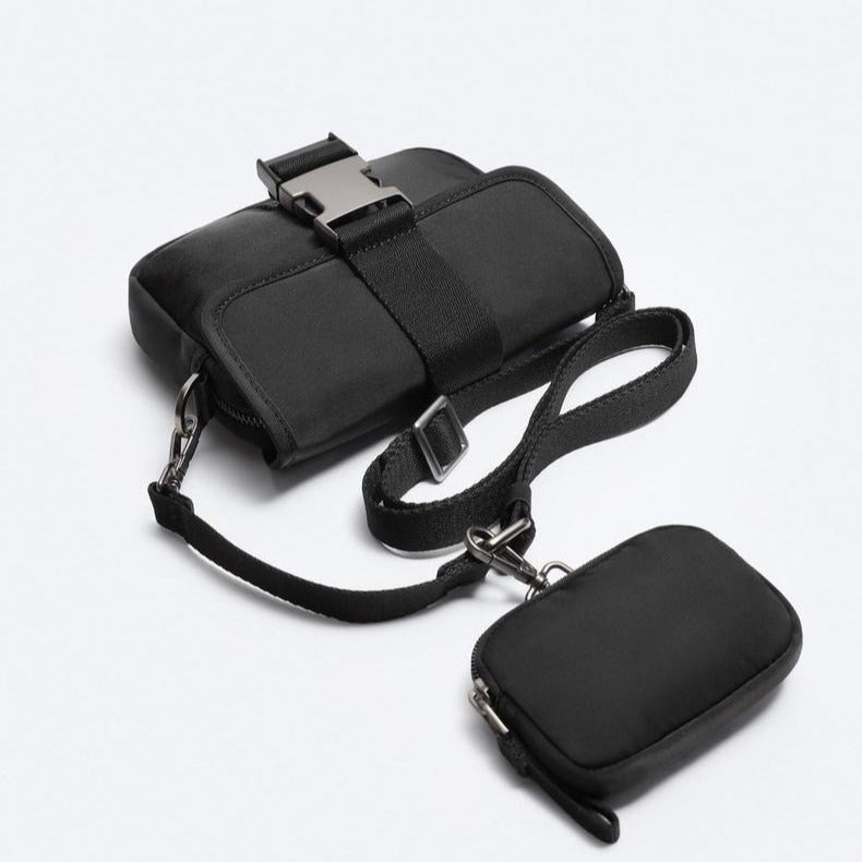 Men's Trendy Black Two-piece Leisure Mini Nylon Men's Messenger Bags