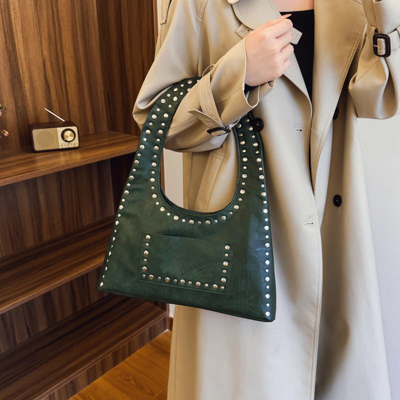 Fashion Motorcycle Oil Wax Leather Simple Waste Armpit Bags