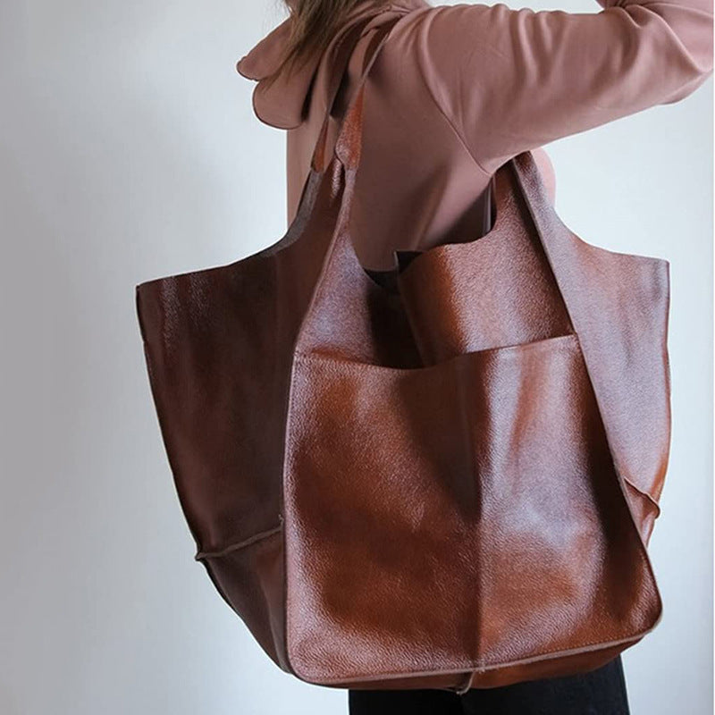 Women's Retro Simple Big Soft Leather Large Women's Shoulder Bag