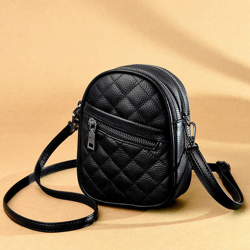 Women's Genuine Leather Fashionable Diamond Embroidery Thread Shoulder Bags