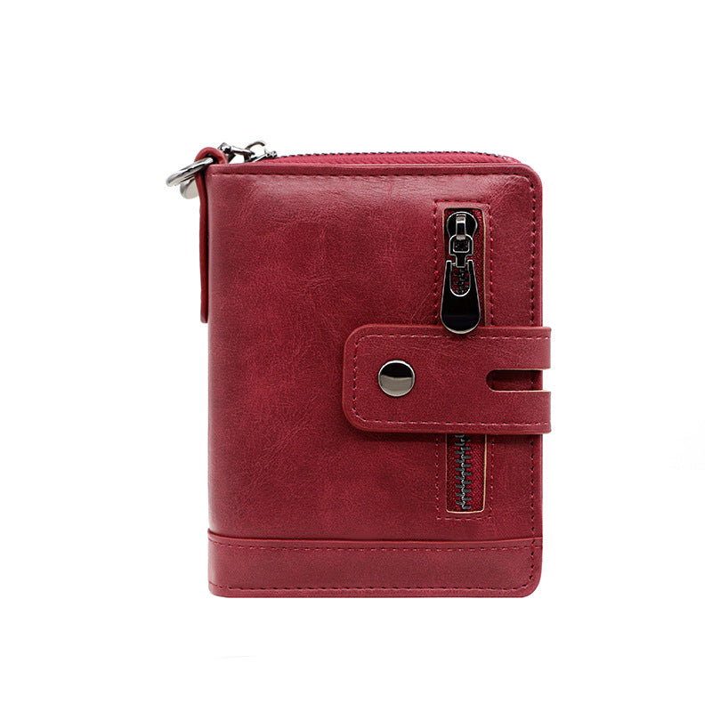 Men's Vintage Short Zipper Hasp 2 Fold Card Holder