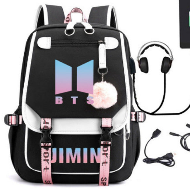 Star Stitch Pattern Iron Chain Ribbon Backpacks