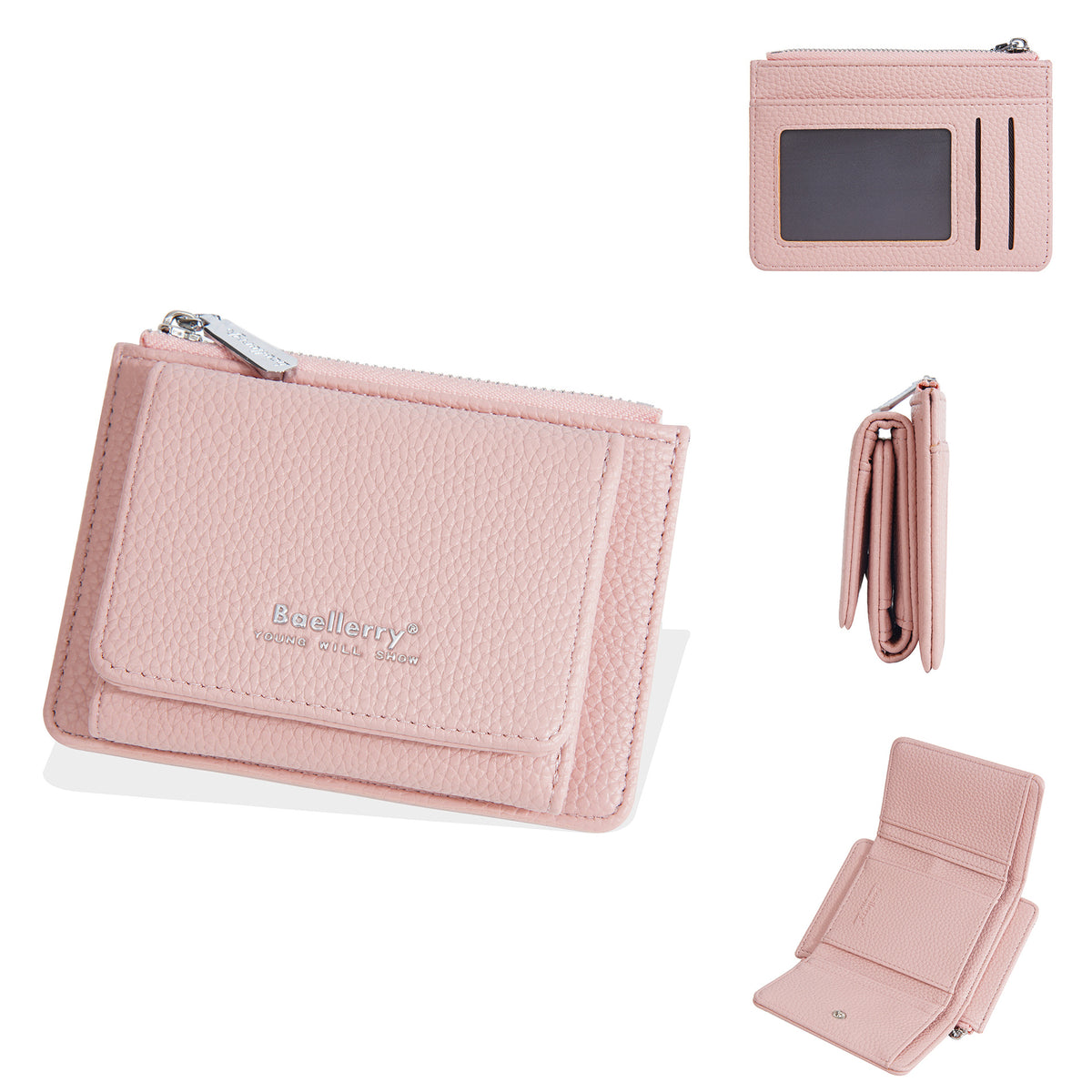Women's High-grade Lychee Pattern Zipper Niche Tri Card Holder