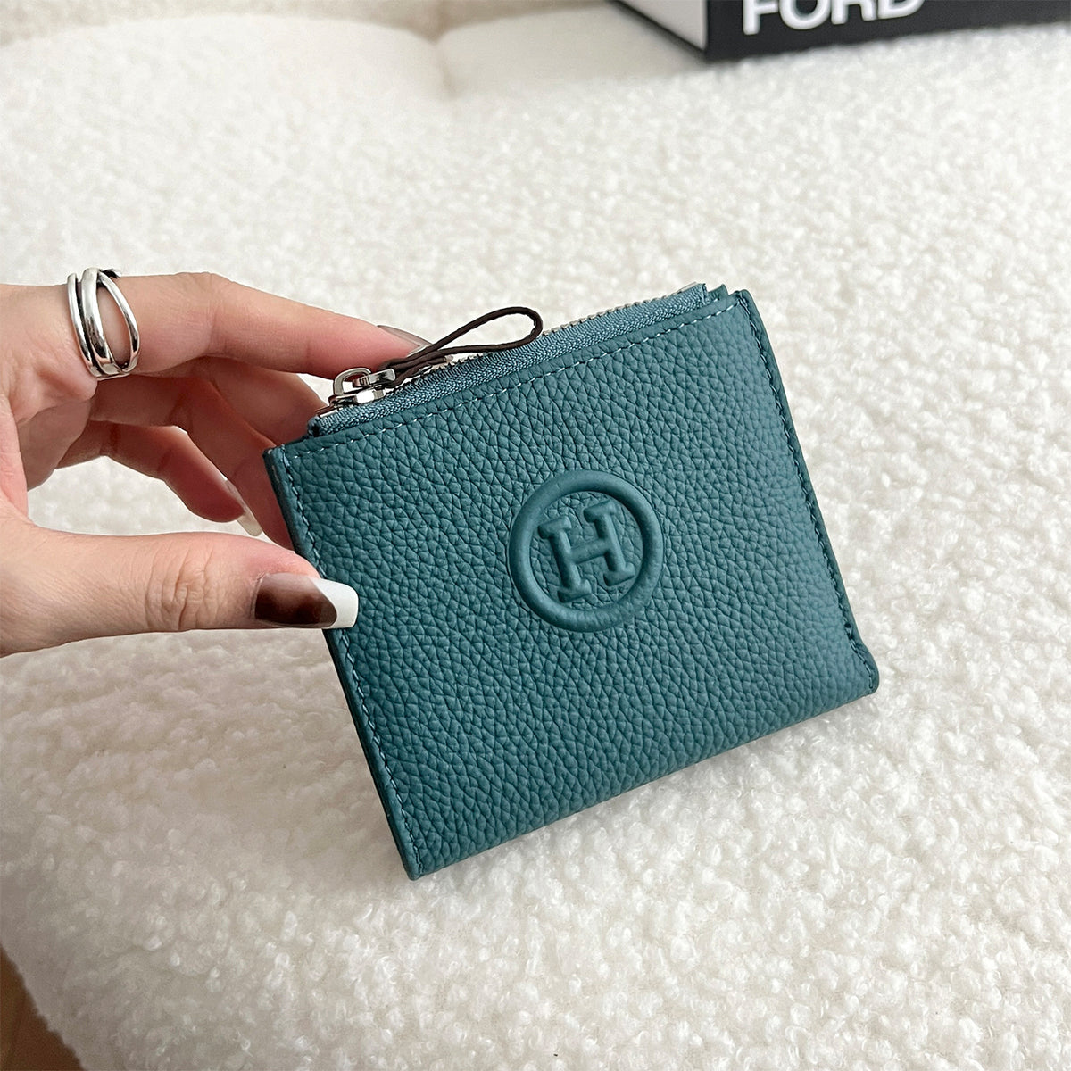 Women's Cowhide Short Half Fold Multiple Slots Ladies Wallet