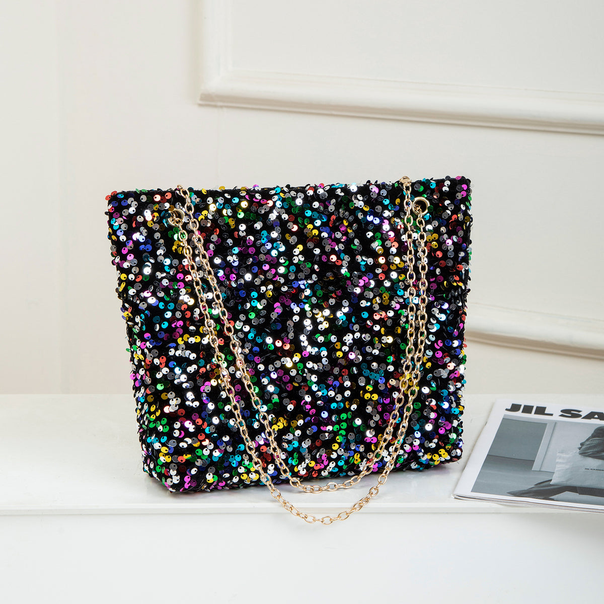 Women's Korean Style Fashionable Sequined High-grade Underarm Chain Large Capacity Bags