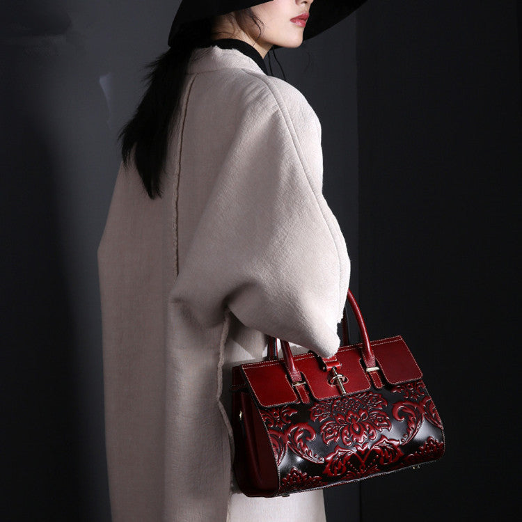 Women's Stylish Big Leather Cowhide Portable Handbags
