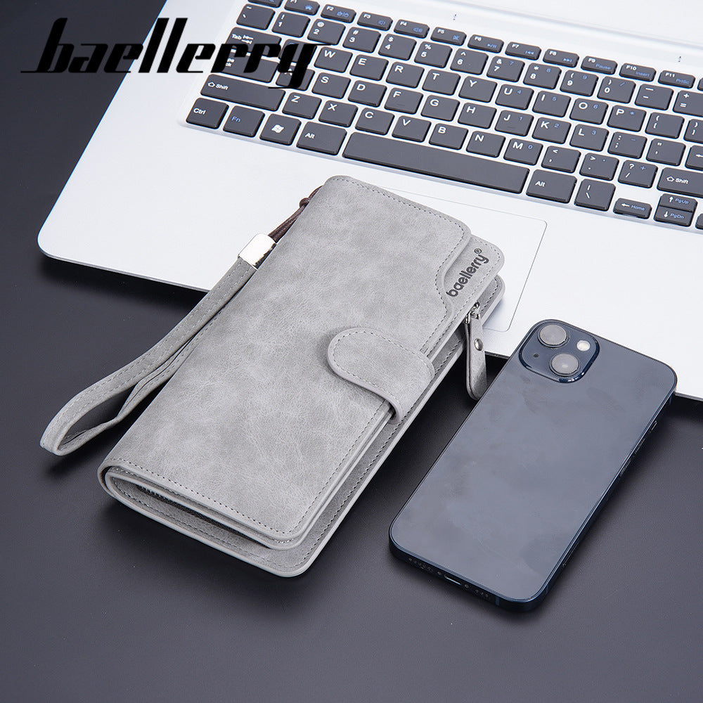 Men's Long Zipper Clutch Retro Dull Polish Bags