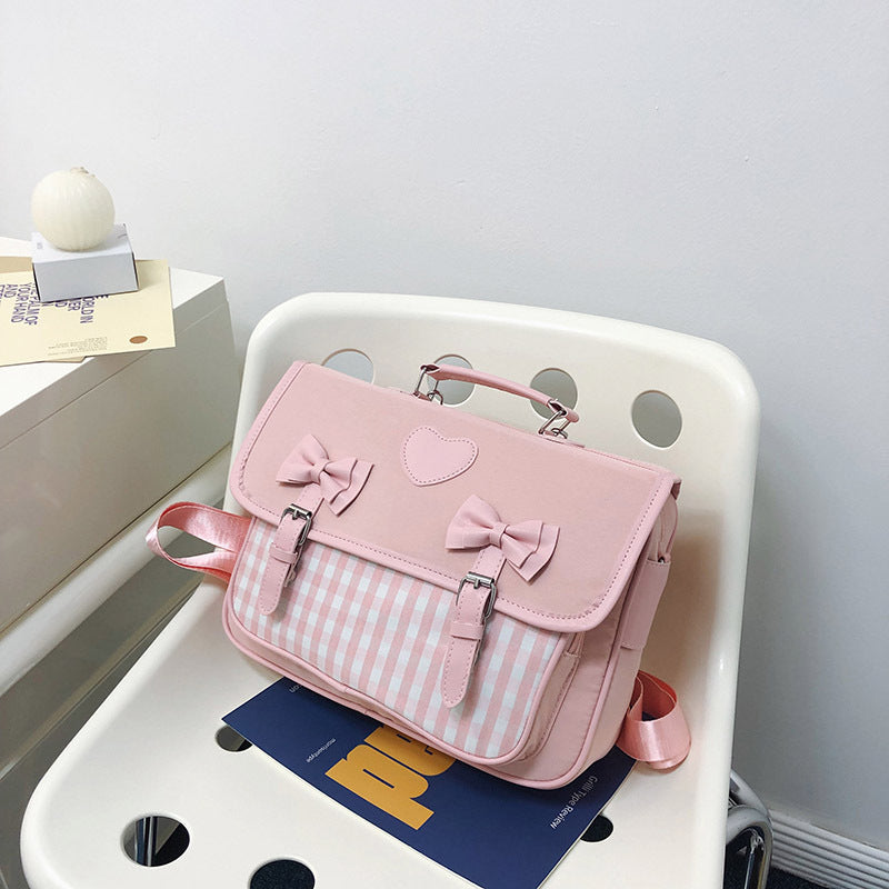 Fresh Lolita Style Chessboard Plaid Bow Backpacks
