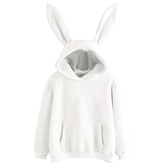 Women's Bathroom Hooded Rabbit Solid Color Loose Sweaters