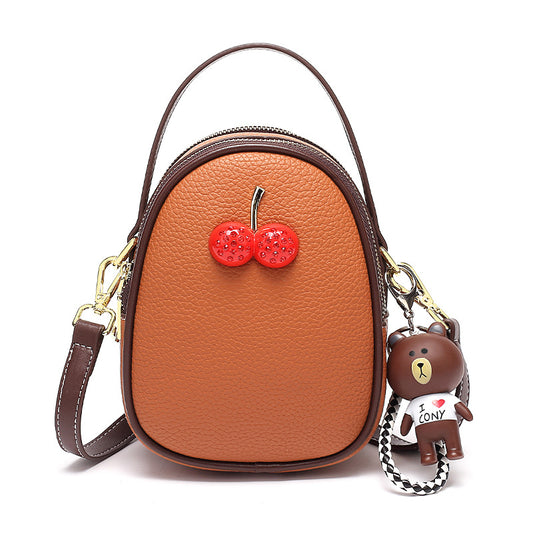 Women's Fashion Cherry Round Simple Contrast Color Shoulder Bags